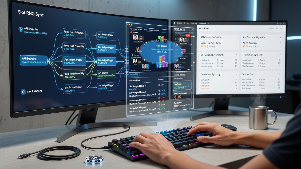 Specialized WordPress dashboard showing API endpoint configurations for slot and poker integrations