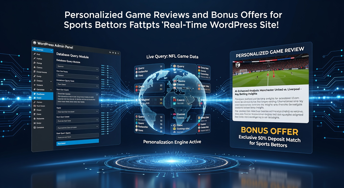 WordPress dashboard showing custom database query tools for sports betting personalization