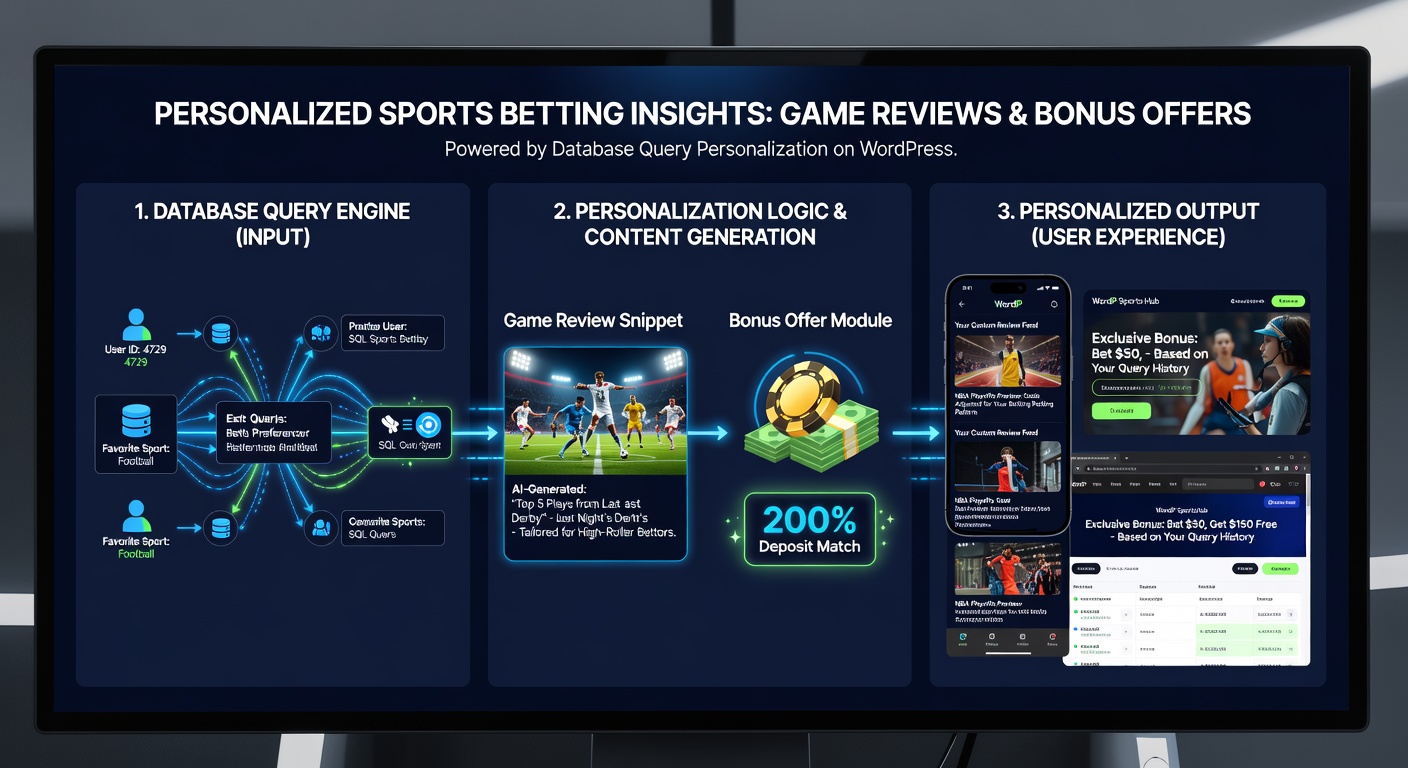 Sports bettor interface displaying tailored game reviews and bonus recommendations generated from database queries