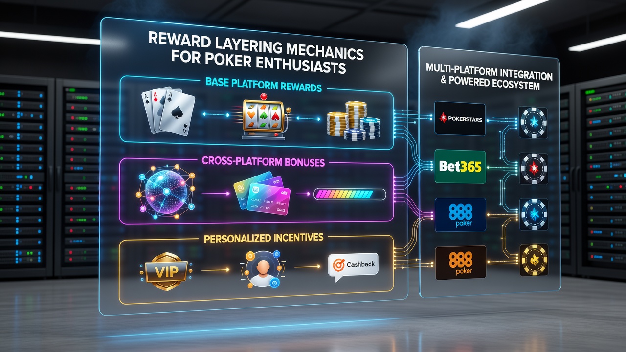 Screenshot of a WordPress admin interface displaying active reward layers for poker users with cross-device tracking metrics