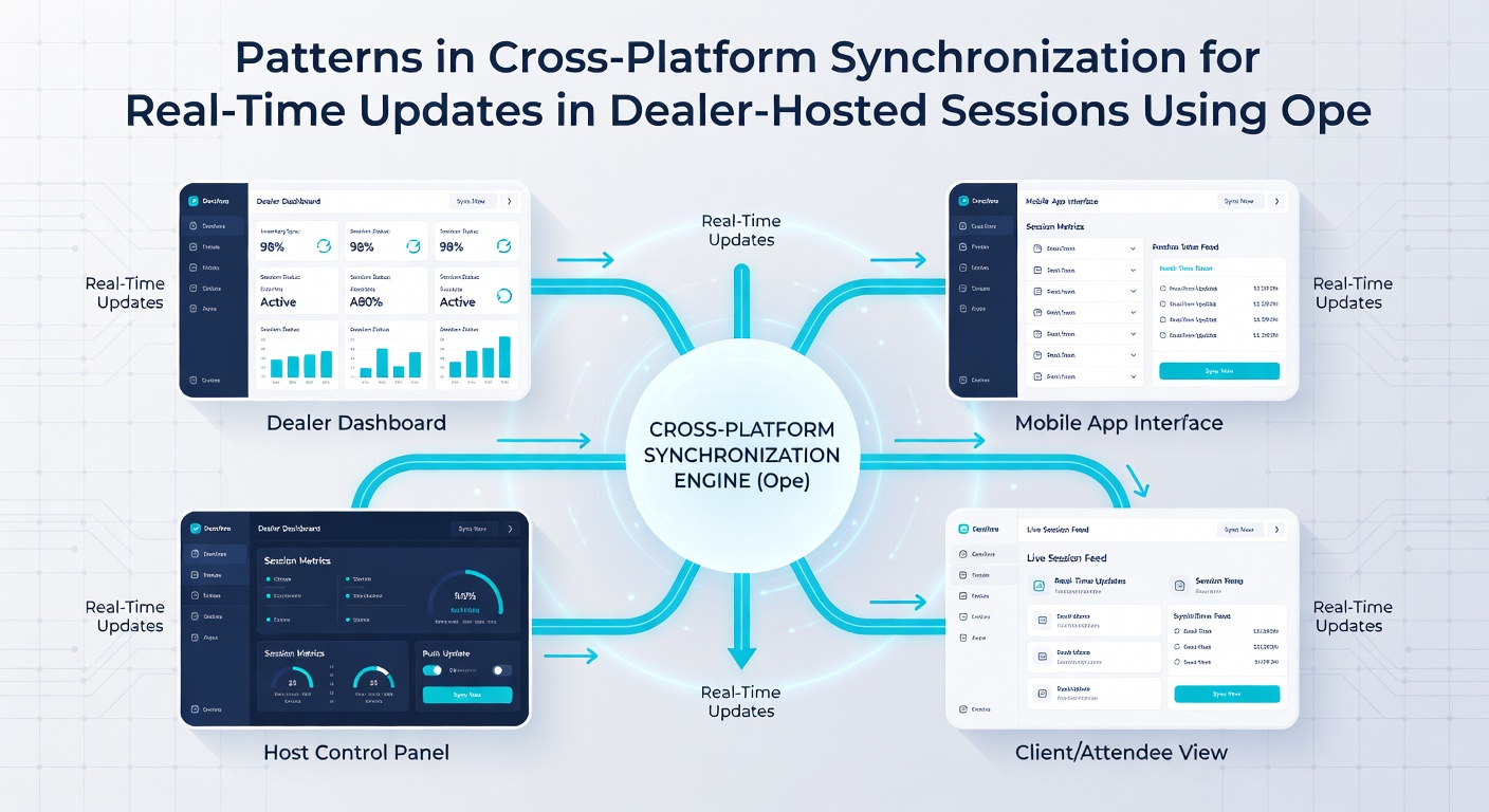 Technical diagram showing real-time data flow patterns using open-source synchronization frameworks in dealer sessions