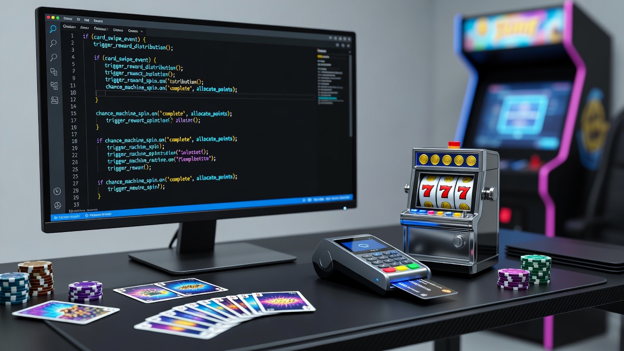 Event-driven scripts coordinating rewards across poker tables and slot machines in a modern casino gaming setup